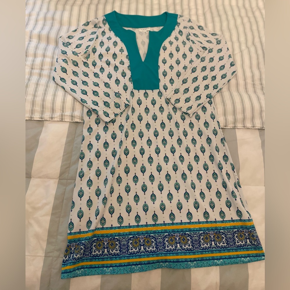 Cabana Life Teal and White Patterned Dress